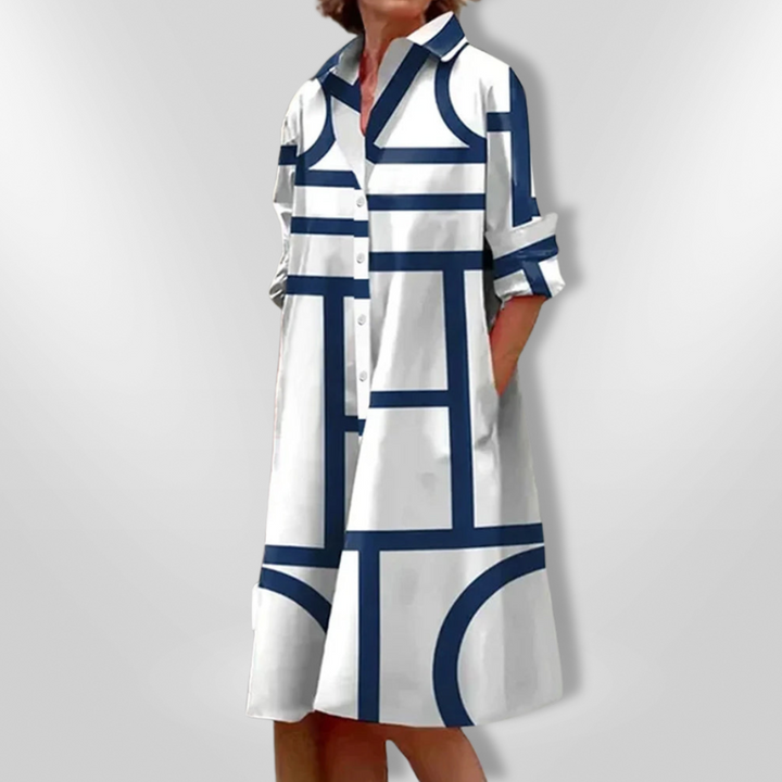 Estelle | Stylish Geometric Button Dress