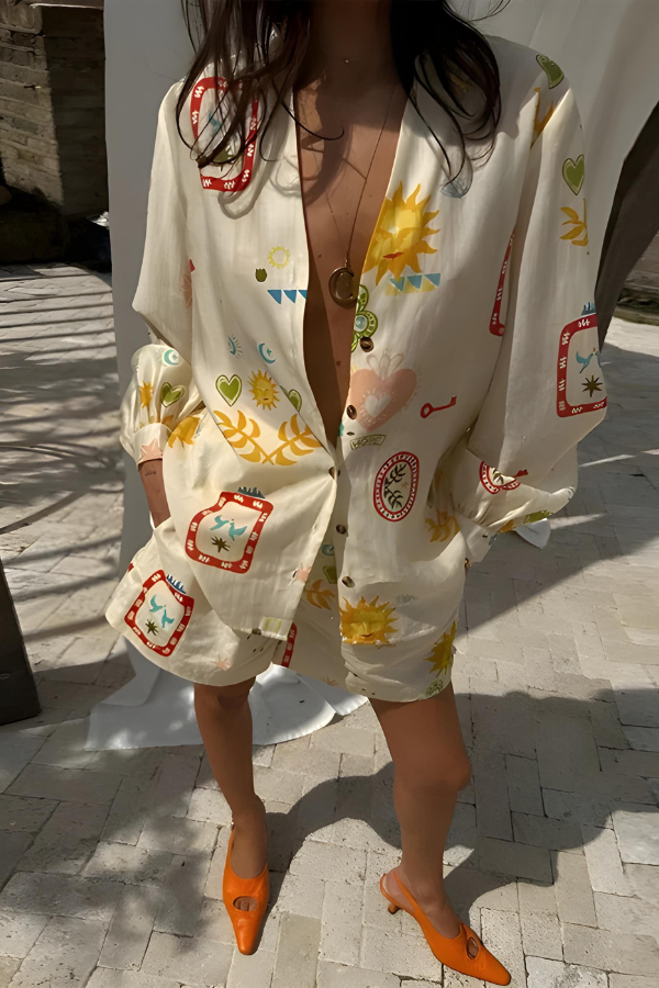 Caroline | Printed Shirt and Shorts Set