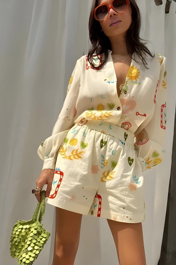 Caroline | Printed Shirt and Shorts Set