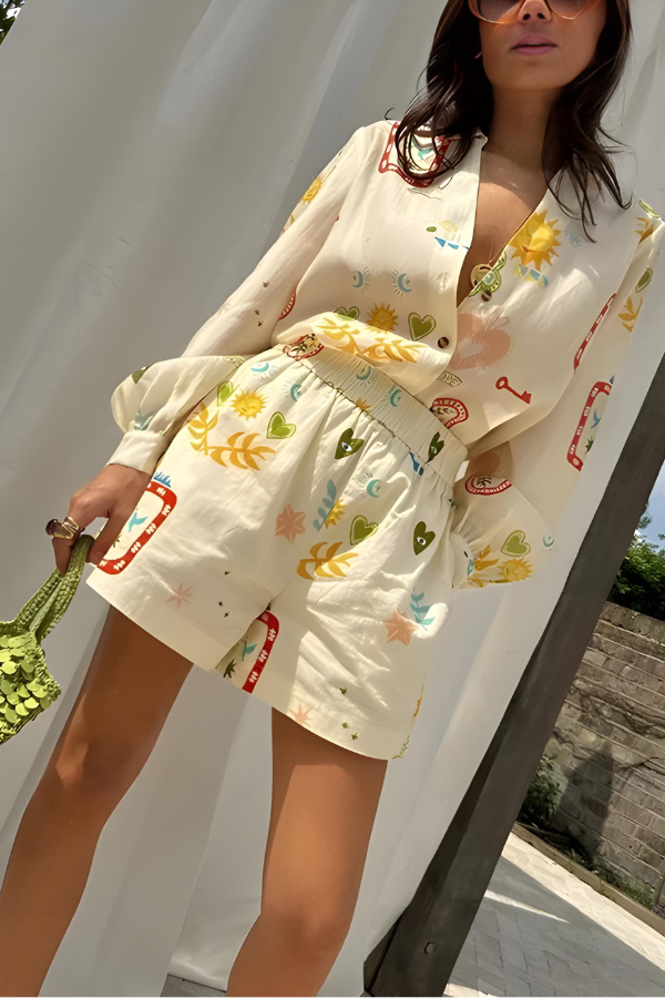 Caroline | Printed Shirt and Shorts Set