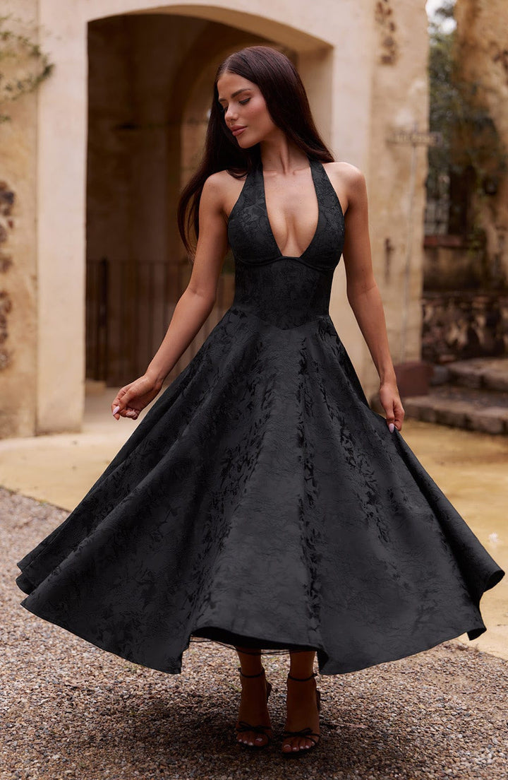 Esmeralda | Halter Sleeveless Midi Dress