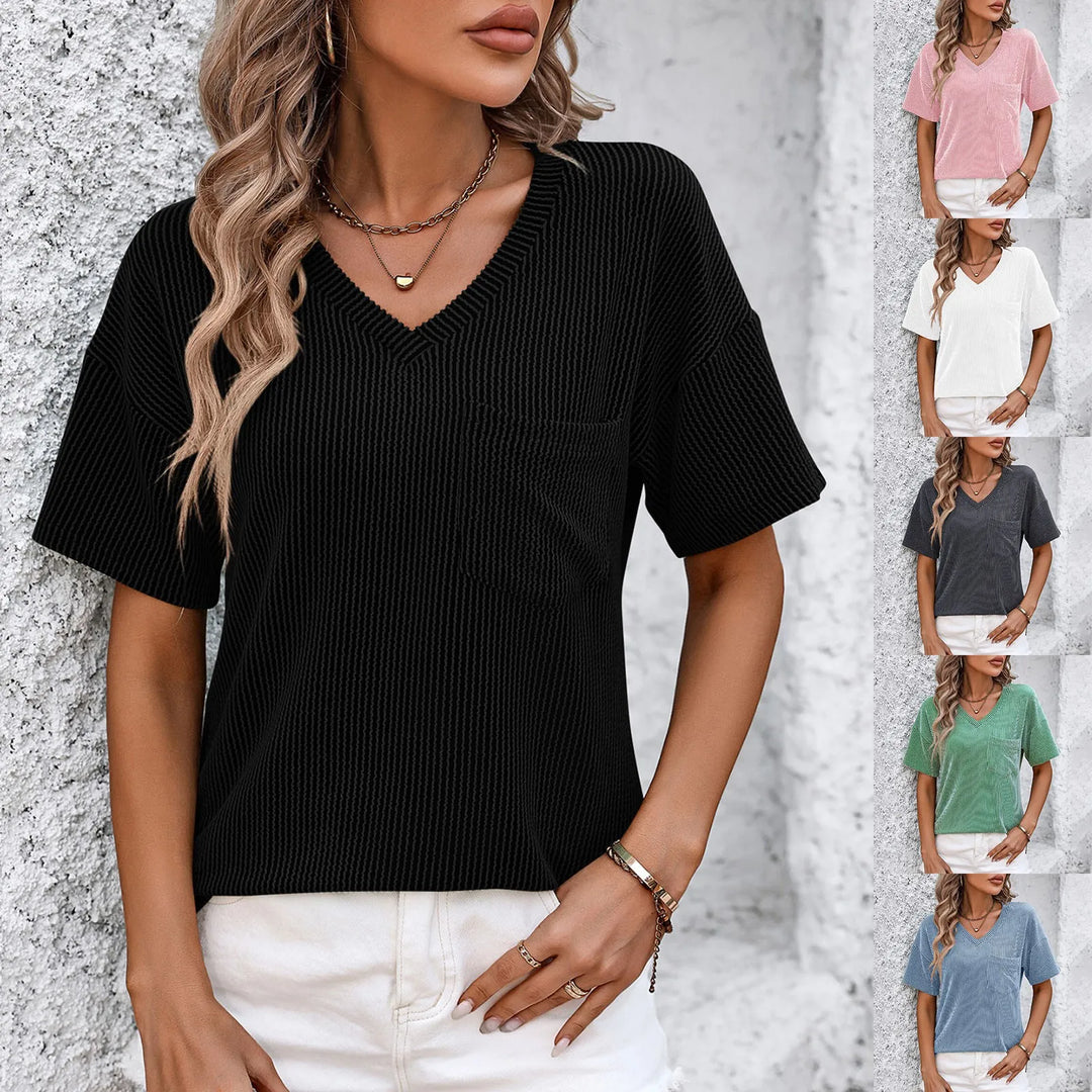 Aveline | Women’s Solid V-Neck Knitted Tunic Top with Pocket