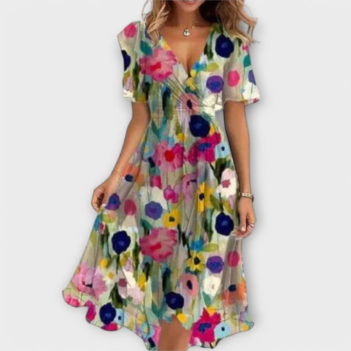 Annegret | Floral V-Neck Wrap Midi Dress