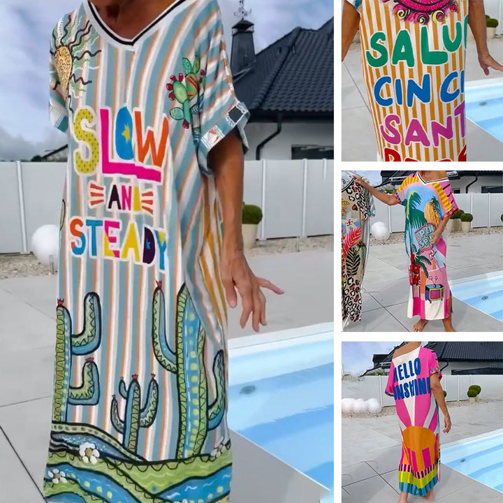 Women’s Fashion Print Short Sleeve V-Neck Dress