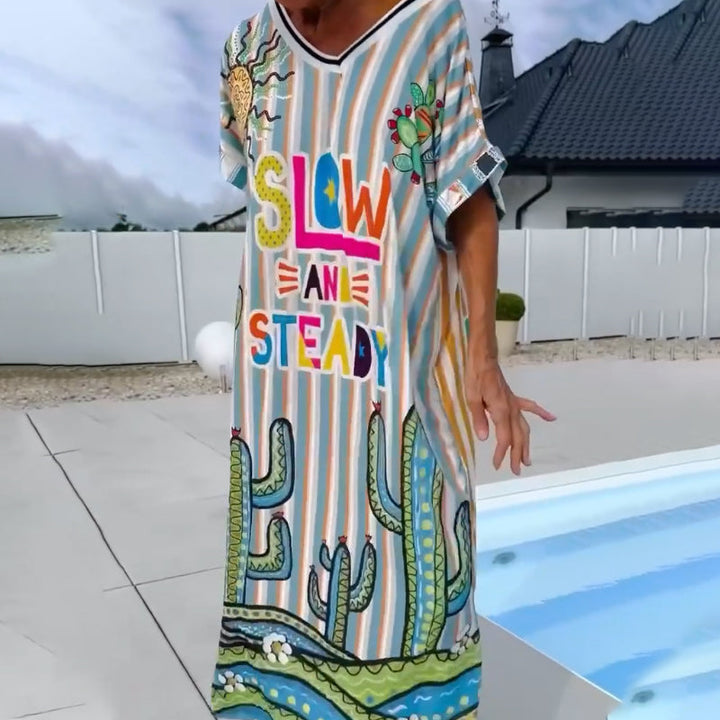 Women’s Fashion Print Short Sleeve V-Neck Dress
