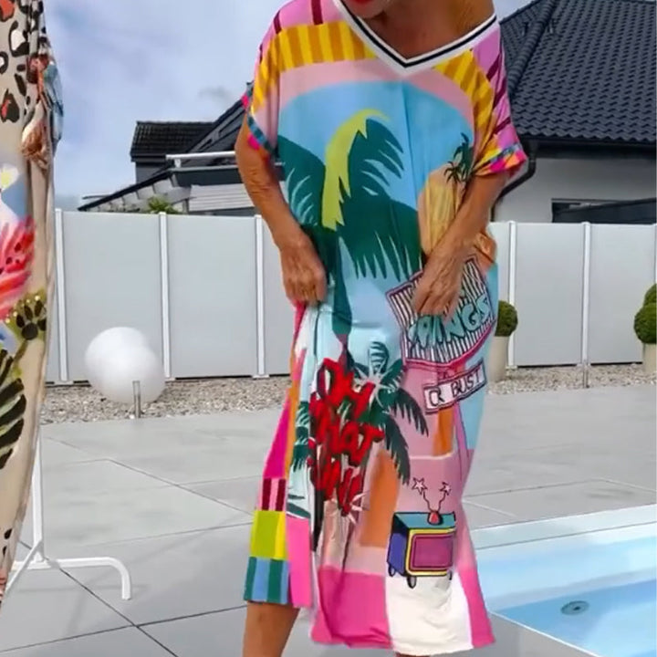 Women’s Fashion Print Short Sleeve V-Neck Dress