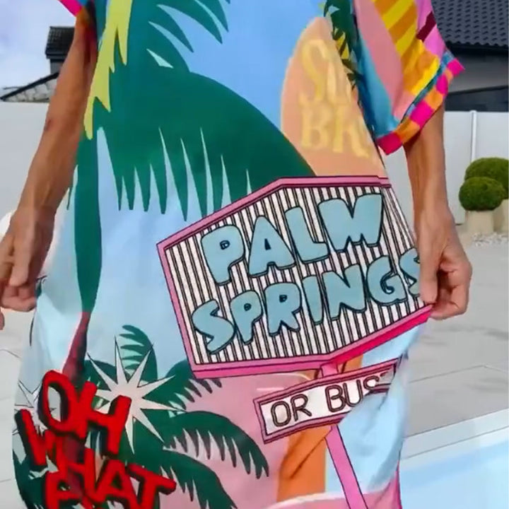 Women’s Fashion Print Short Sleeve V-Neck Dress
